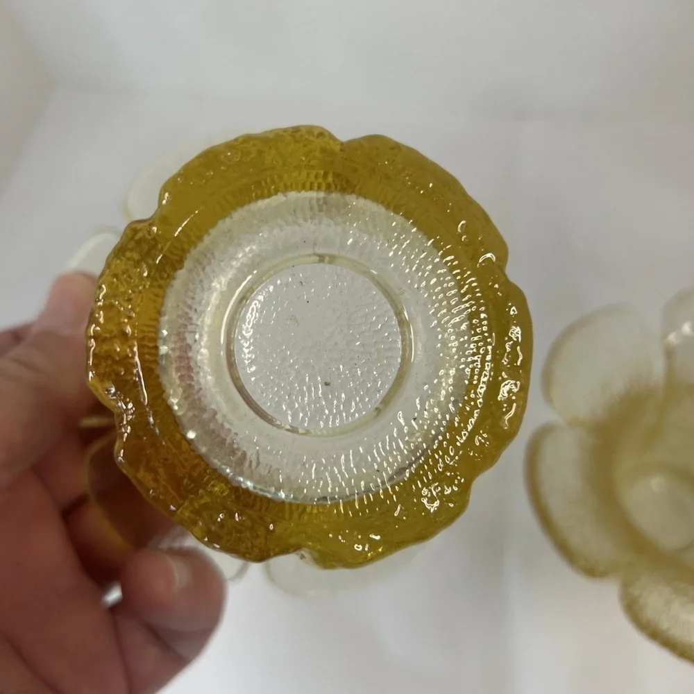 Viking? Glass Yellow Flower Petal‎ Textured Vases 4 Inch (2)